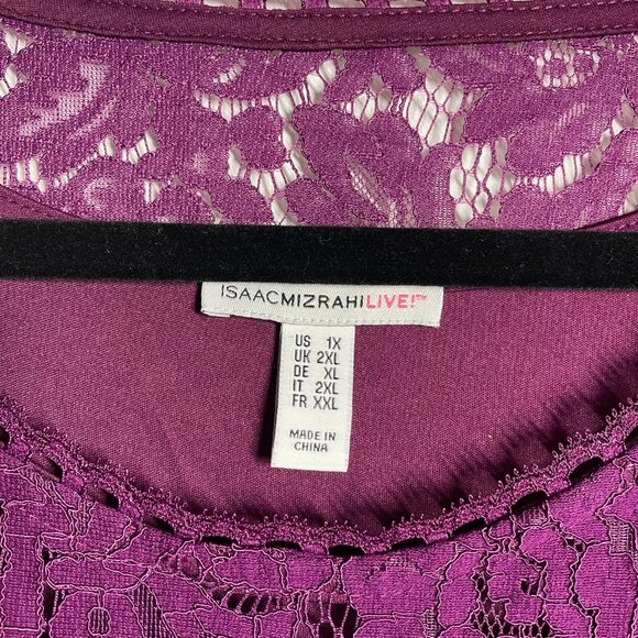 Isaac Mizrahi Live Womens Plum Purple 3/4 Bell Sleeve Crochet Lace Blouse Top 1X - Picture 6 of 11